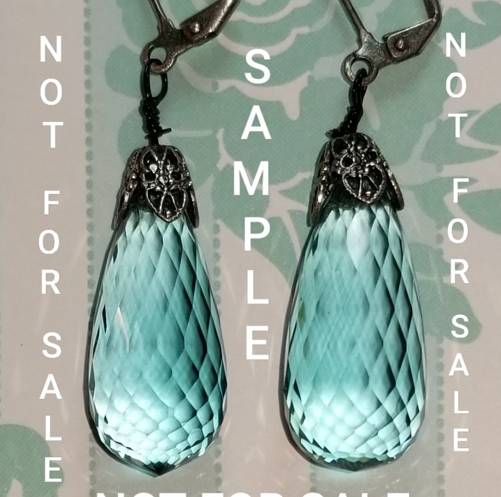 #0214 Aquamarine Quartz Crystal Earrings - Picture 2 of 3